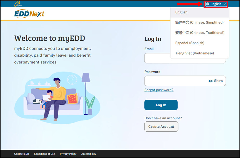 Image of the myEDD login page