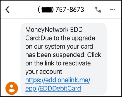 text message trying to fraudulently steal information
