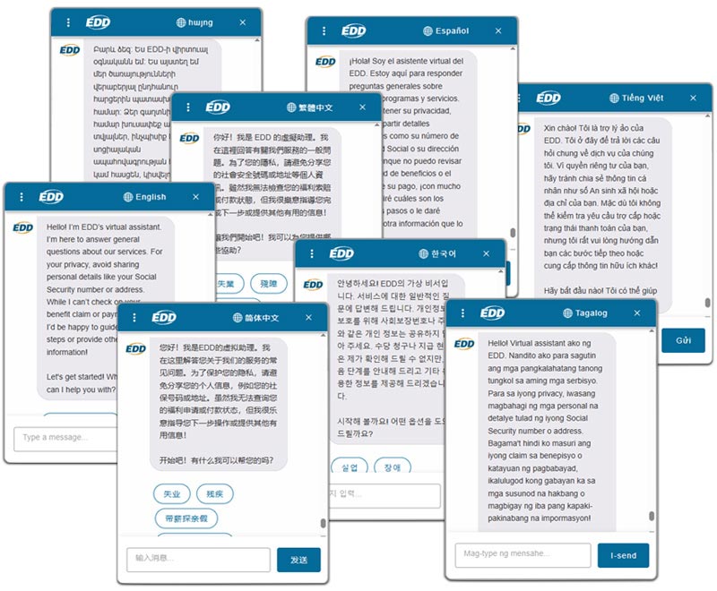 EDD’s “Virtual Assistant” (Chatbot) Now Available in Top Eight Languages