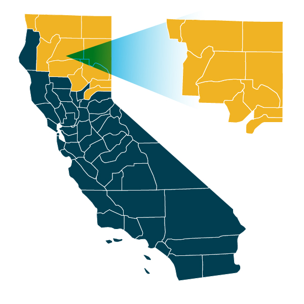 An image of the California North State region on a map of California
