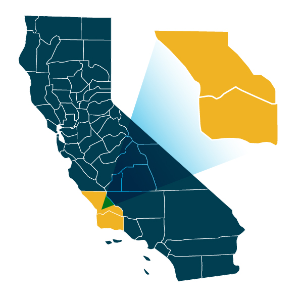 An image of the California South Central Coast region on a map of California