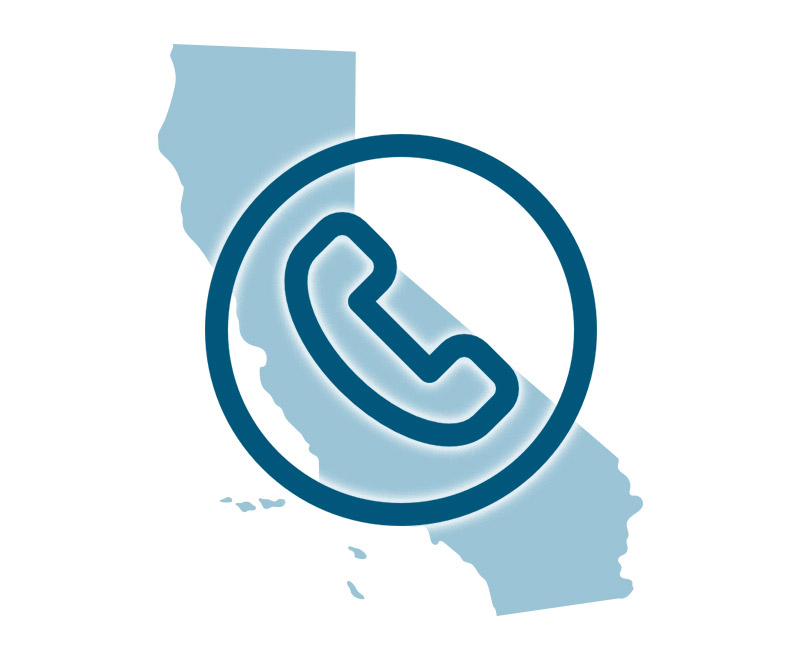 A cutout image of California with a telephone icon placed over it.