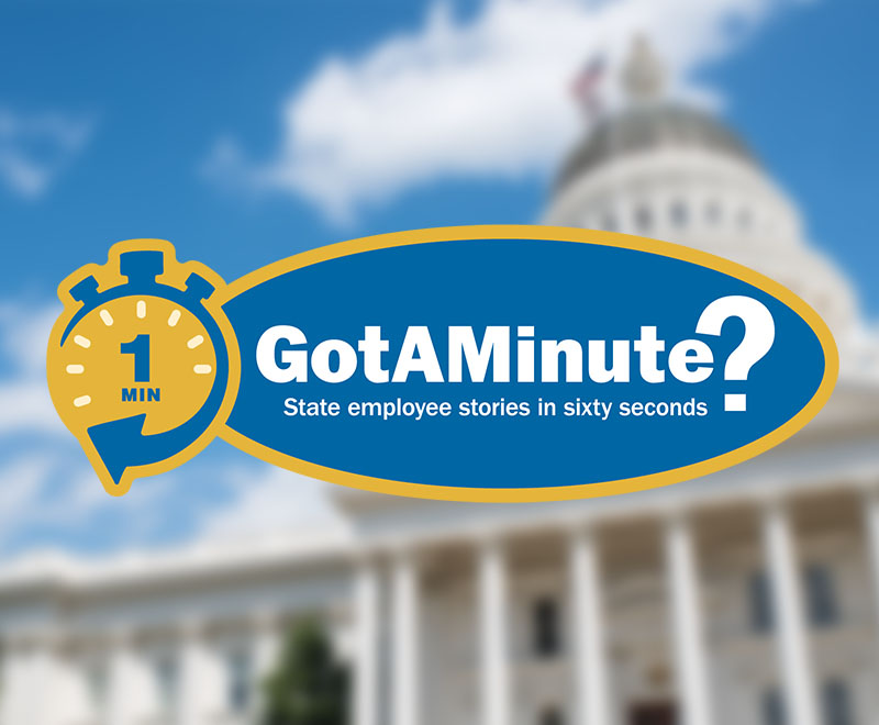 Blue, yellow and white text that says "Got a Minute" on top of a blurred background