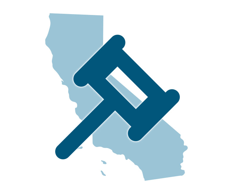 A cutout image of California with a telephone icon placed over it.