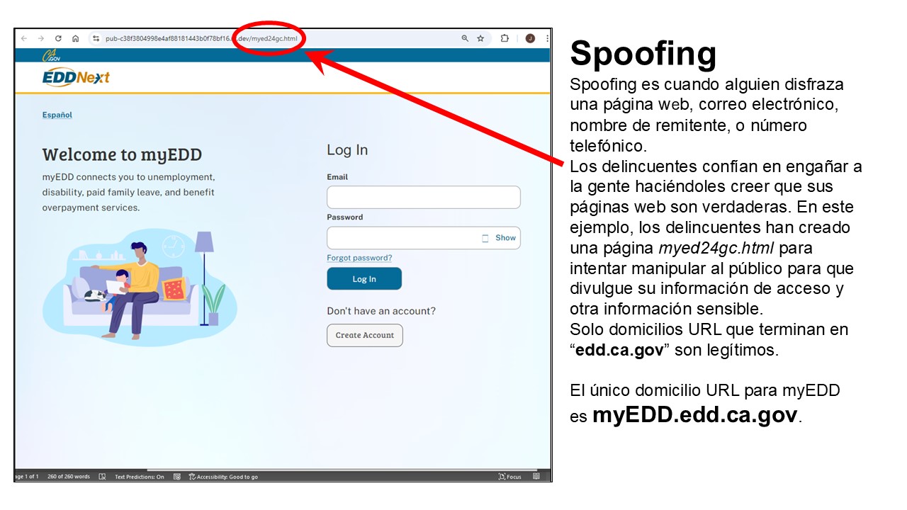 A screenshot of a spoofed myEDD login page. 