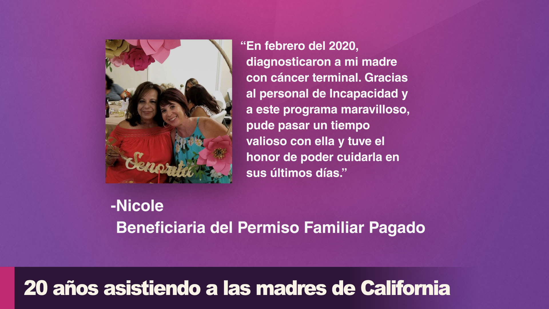 Dos mujeres sonriendo, con cita de un beneficiario de PFL